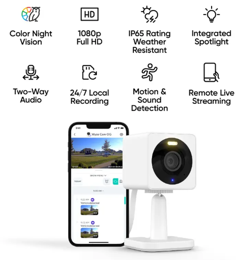 Wyze Cam OG — Wired 1080p HD Smart Camera, 24/7 microSD Recording, Pets/Baby Monitor/Security/Nanny Cam, Works w Alexa & Google Assistant, WiFi
